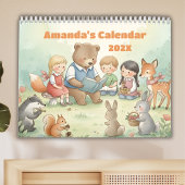 Woodland Forest Friends Personalized Kids 2026 カレンダー