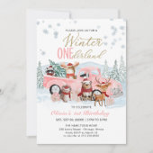 Woodland Forest Pink Truck ONEderland 1st Birthday 招待状 (正面)
