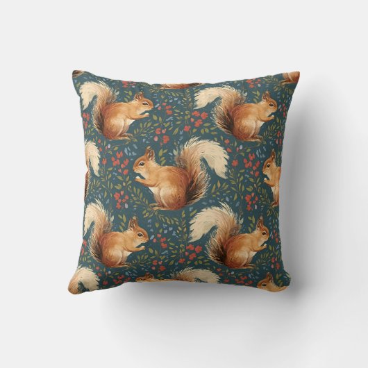 Woodland Forest Squirrel Throw Pillow クッション (裏面)