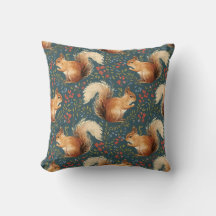 Woodland Forest Squirrel Throw Pillow