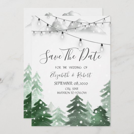 Woodland、Forest String Lights日付を保存 セーブザデート (正面/裏面)