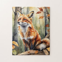 Woodland Forest Watercolor Fox Fall Autumn ジグソーパズル
