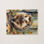 Woodland Forest Watercolor Hedgehog Fall Animal ジグソーパズル (横)