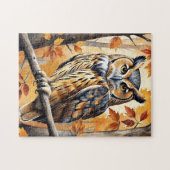 Woodland Forest Watercolor Owl Fall Animal ジグソーパズル (横)