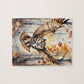 Woodland Forest Watercolor Owl Fall Animal ジグソーパズル (横)