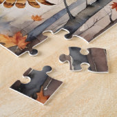 Woodland Forest Watercolor Owl Fall Animal ジグソーパズル (側面)