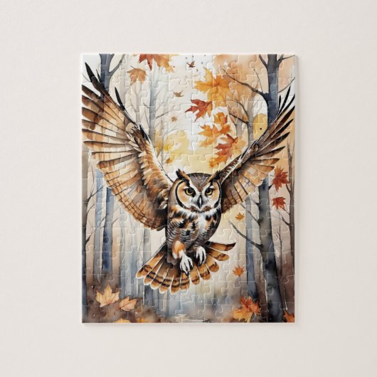 Woodland Forest Watercolor Owl Fall Animal ジグソーパズル (縦)