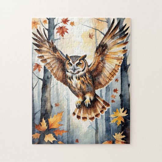 Woodland Forest Watercolor Owl Fall Animal ジグソーパズル (縦)