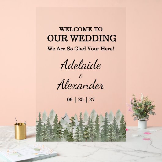 Woodland Forest Wedding Green アクリルサイン (ウェディング)
