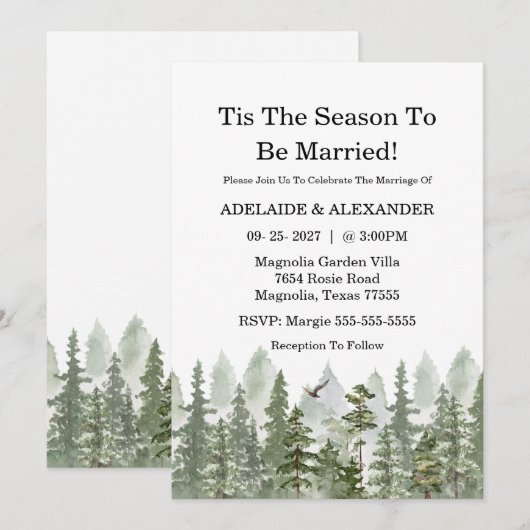 Woodland Forest Wedding Green 招待状 (正面/裏面)