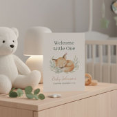 Woodland Fox and Owl Watercolor Baby Announcement 