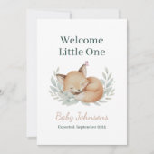 Woodland Fox and Owl Watercolor Baby Announcement  (正面)