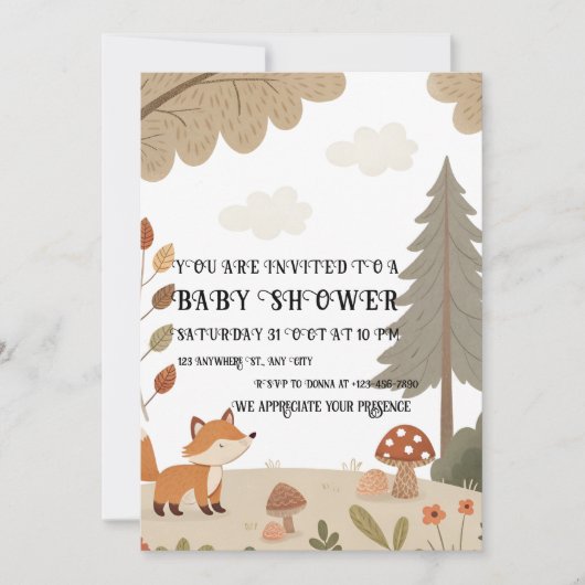 Woodland Fox Baby Shower Invitation 招待状 (正面)