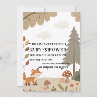 Woodland Fox Baby Shower Invitation 招待状