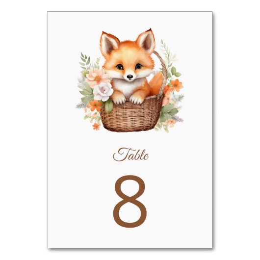 Woodland Fox Baby Shower Party Table Number テーブルナンバー (正面)