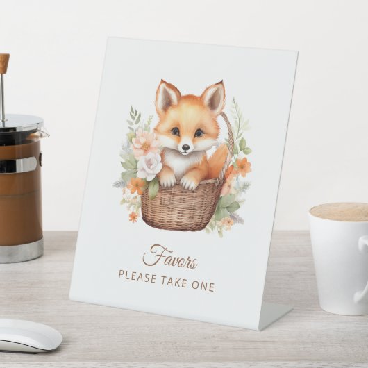 Woodland Fox Baby Shower Please Take One Favors 台座サイン (インサイチュ)