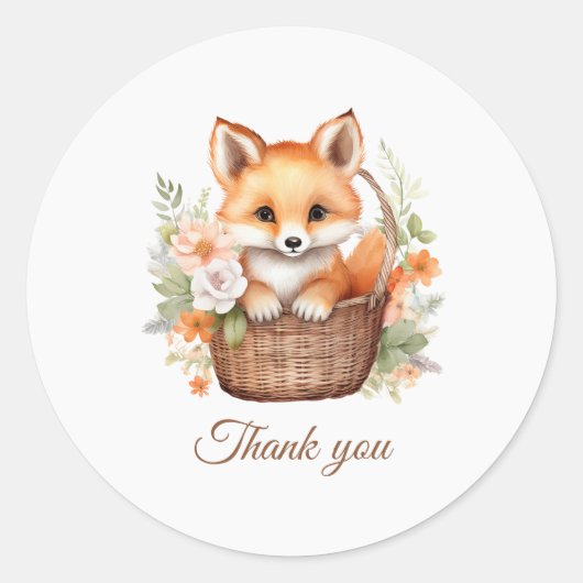 Woodland Fox Baby Shower Thank You  ラウンドシール (正面)