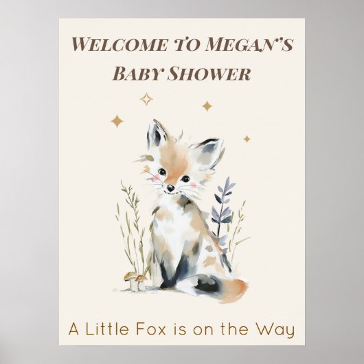 Woodland Fox Baby Shower Welcome Sign ポスター (正面)
