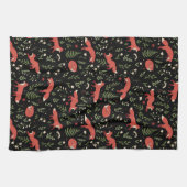 Woodland Fox Botanical Pattern キッチンタオル (横)