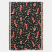 Woodland Fox Botanical Pattern スローブランケット (正面縦)