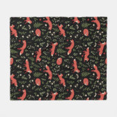 Woodland Fox Botanical Pattern フリースブランケット (正面(横))