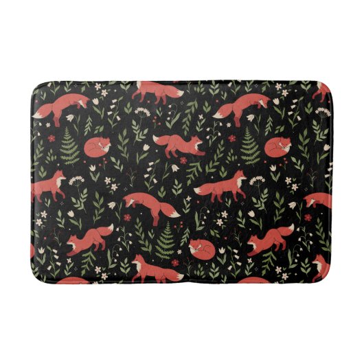 Woodland Fox Botanical Pattern Bath Mat バスマット (正面)