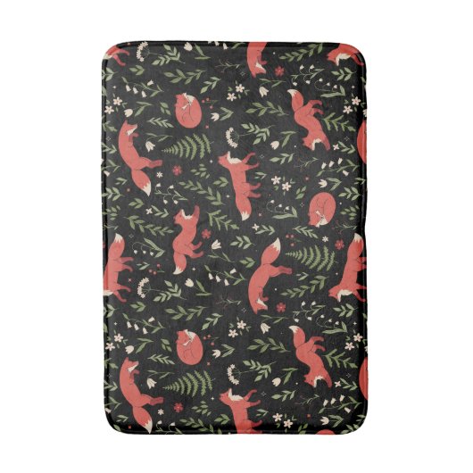 Woodland Fox Botanical Pattern Bath Mat バスマット (正面縦)