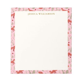Woodland Fox Botanical Pattern Personalized Name ノートパッド