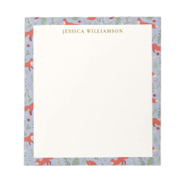 Woodland Fox Botanical Pattern Personalized Name ノートパッド