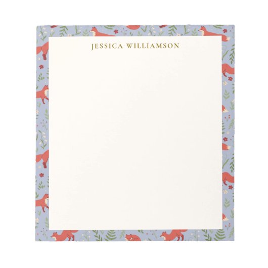 Woodland Fox Botanical Pattern Personalized Name ノートパッド (正面)