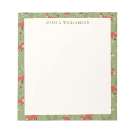 Woodland Fox Botanical Pattern Personalized Name ノートパッド