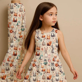 Woodland Fox Bunny Watercolor Boho Nursery Fabric ファブリック