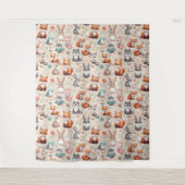 Woodland Fox Bunny Watercolor Boho Nursery Tapestr タペストリー (正面)