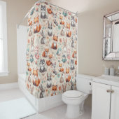Woodland Fox Bunny Watercolor Boho Shower Curtain シャワーカーテン (インサイチュ)