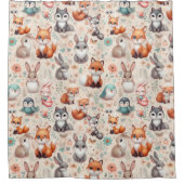 Woodland Fox Bunny Watercolor Boho Shower Curtain シャワーカーテン (正面)