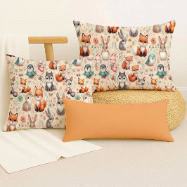 Woodland Fox Bunny Watercolor Boho Throw Pillow クッション