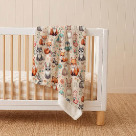 Woodland Fox Bunny Watercolor Cozy Sherpa Blanket シェルパブランケット