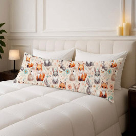 Woodland Fox Bunny Watercolor Nursery Body Pillow ボディピロー