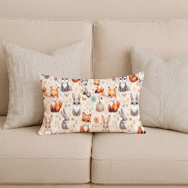 Woodland Fox Bunny Watercolor Nursery Lumbar Pillo ランバークッション