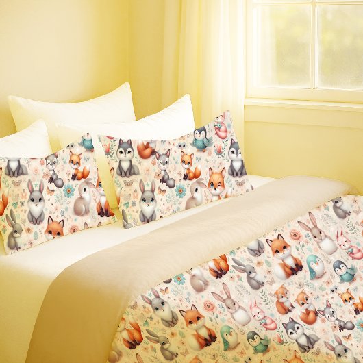 Woodland Fox Bunny Watercolor Nursery Pillowcase 枕カバー