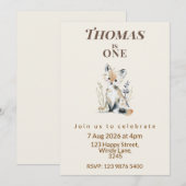 Woodland Fox First Birthday Invitation 招待状 (正面/裏面)