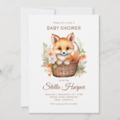 Woodland Fox Floral Girl Baby Shower Invitation 招待状 (正面)