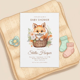 Woodland Fox Floral Girl Baby Shower Invitation 招待状