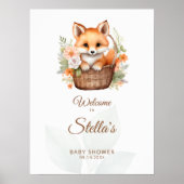 Woodland Fox Florals Baby Shower Welcome Sign ポスター (正面)