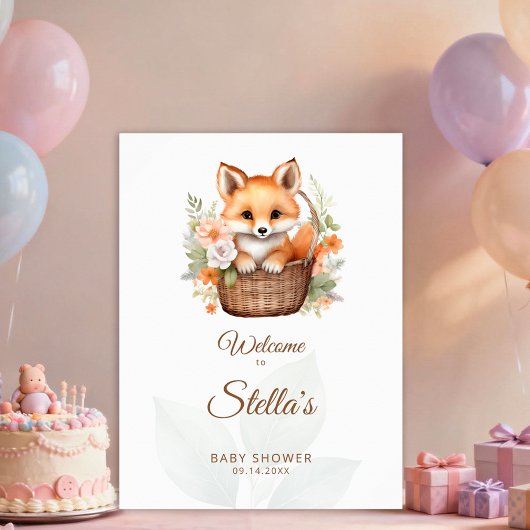 Woodland Fox Florals Baby Shower Welcome Sign ポスター