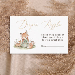 Woodland Fox Girl Baby Shower Diaper Raffle Card エンクロージャーカード