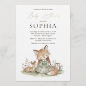 Woodland Fox Girl Baby Shower Invitation Card 招待状 (正面)