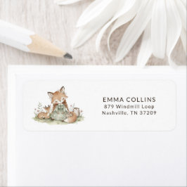 Woodland Fox Girl Baby Shower Return Address Label ラベル