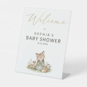 Woodland Fox Girl Baby Shower Welcome 台座サイン (正面)