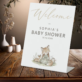 Woodland Fox Girl Baby Shower Welcome 台座サイン